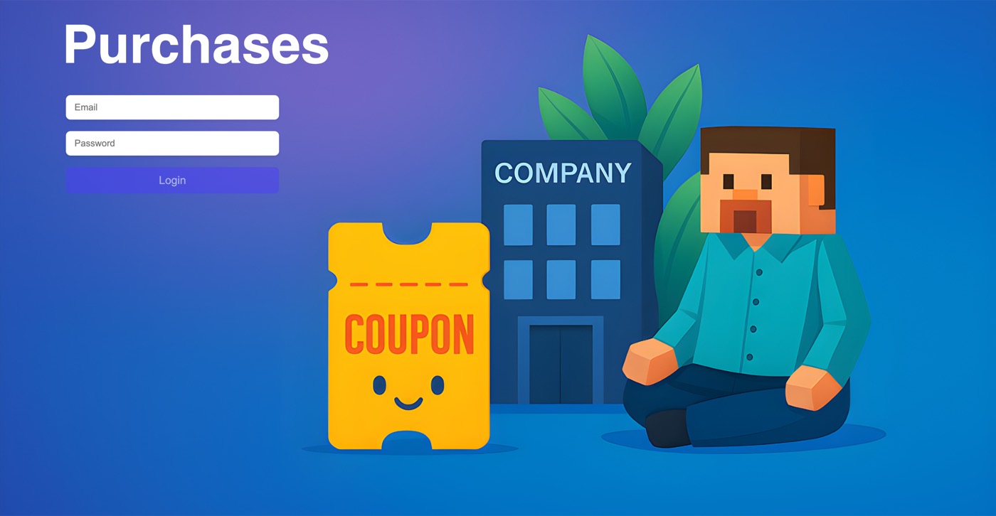 Purchases login screen with email and password fields